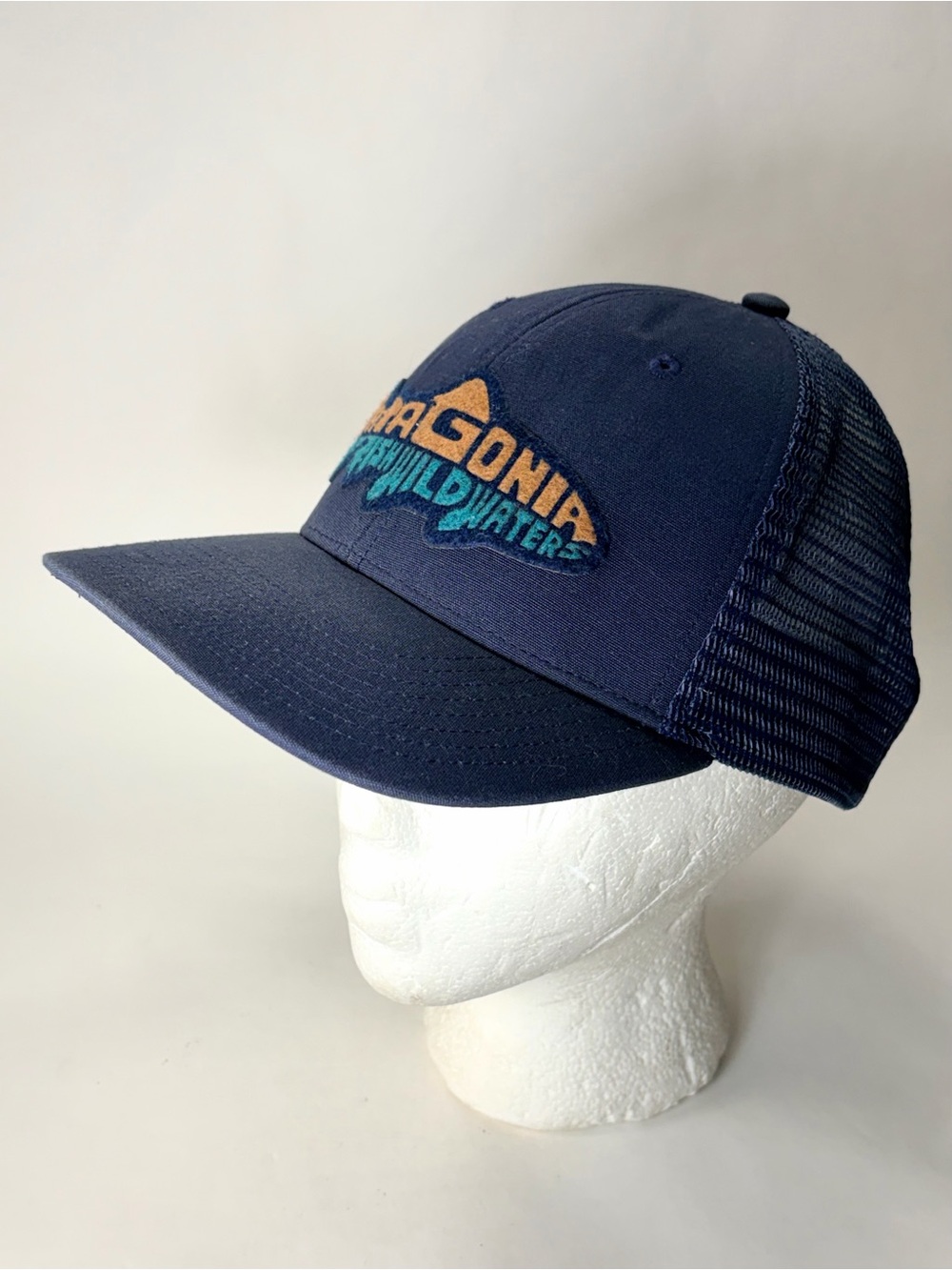 Patagonia Mesh Snapback Hat Wild Fish Wild Waters Blue Ball Cap Trucker Unisex